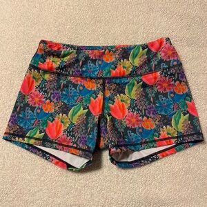 Born Primitive Vibrant Floral Print Athletic Booty Shorts